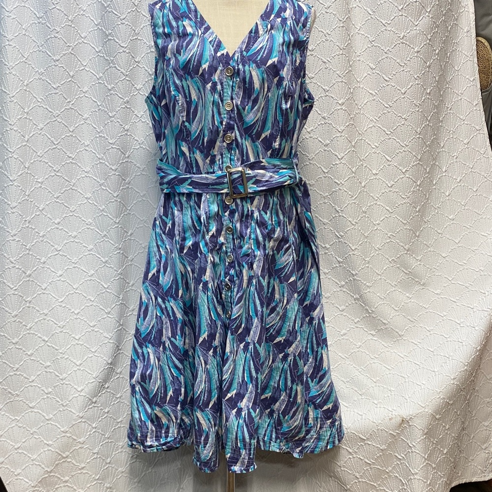 Alfani size 18W Blue purple and‎ White Patterned cotton Dress w stretch v neck